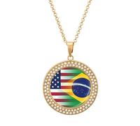 U.S. Brazil Flag Vintage Necklace Gold Silver Pendant Jewelry Lady Multicolored Diamond Necklaces with Chain