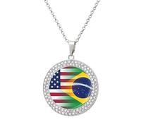 U.S. Brazil Flag Vintage Necklace Gold Silver Pendant Jewelry Lady Multicolored Diamond Necklaces with Chain