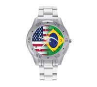 U.S. Brazil Flag Vintage Wrist Watches Men's Classic Business Watch Casual Stainless Steel Band for Boyfriend Father