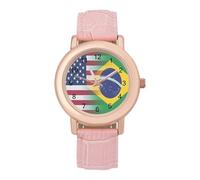 U.S. Brazil Flag Women's Watch Pink Rose Gold Strap Wristwatch Minimalist Easy Reader Watchec