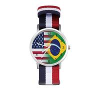 U.S. Brazil Flag Wrist Watches with Scale for Men Women Casual Braided Strap Easy Reader for Work Workout