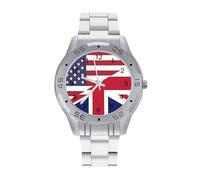 U.S.Britain Flag Men's Business Watch Fashion Stainless Steel Wristwatches Custom Easy Read Watches for Women