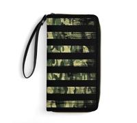 U.S. Camouflage Flag Women's Wallet Leather Bifold Blocking Card Holder Trendy Ladies Clutch Purse with Hand Rope 19.7x10.5cm