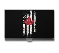 U.S. Canada Flag Business Card Holder for Men Women