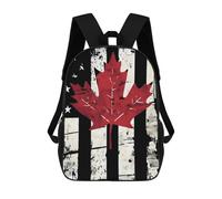 U.S. Canada Flag Printed 17 Inch Daypack Unisex Shoulder Backpacks Travel Laptop Backpack for Women Men