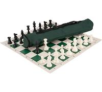 U.S. Chess Quiver Chess Set- Triple Weighted- Green- 21" x 6" Quiver Chess Bag, Regulation Vinyl Chess Board, Traditional Staunton Pattern, 3.75" King, Additional Queens, 2.25" Squares