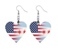 U.S. Chicago City Flag Artistic Wooden Earrings Pendant Vintage Earring Hooks Trendy Vacation Dangle Boho Eardrop Apricot Shaped