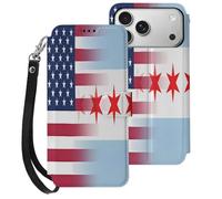 U.S. Chicago City Flag Cell Phone Flip Leather Case Classic Protection Compatible with iPhone 17/17 Air/17 Pro/17 Pro Max