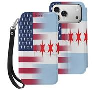 U.S. Chicago City Flag Cell Phone Flip Leather Case Classic Protection Compatible with iPhone 17/17 Air/17 Pro/17 Pro Max