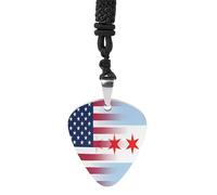 U.S. Chicago City Flag Guitar Picks Necklace Bass Pick Pendant Vintage R&B Steel Music Jewelry for Music Lovers