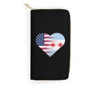 U.S. Chicago City Flag Heart Long Zippered Pouch Slim Clutch Organizer Purse Money and Credit Card Holder for Men Women