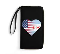U.S. Chicago City Flag Heart Long Zippered Pouch Slim Clutch Organizer Purse Money and Credit Card Holder for Men Women