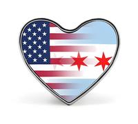U.S. Chicago City Flag Heart Metal Brooches 1 Inch Memorial Badges Exquisite Decorations Pins for Clothing