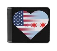 U.S. Chicago City Flag Heart Printed Bifold Wallet with Hidden Compartments Pocket Money and Credit Card Holder for Men Women