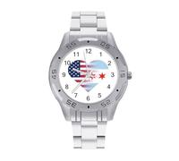 U.S. Chicago City Flag Heart Watch for Men Business Dress Analog Quartz Stainless Steel Luxury Casual Wrist Watches