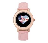 U.S. Chicago City Flag Heart Women's Wrist Watch Easy Reader with Leather Strap Analog Display Wonderful Ladies Gifts