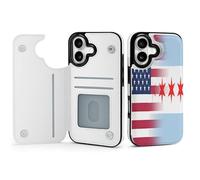 U.S. Chicago City Flag Phone Case Compatible with iPhone 17/17 Air/17 Pro/17 Pro Max Flip Protective Cover with Card Holder