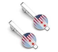 U.S. Chicago City Flag Tie Clips for Men Shirt Necktie Bar Pinch Mens Suit Tie Accessories Silver Tack Pins Cufflinks