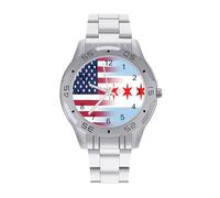 U.S. Chicago City Flag Vintage Wrist Watches Men's Classic Business Watch Casual Stainless Steel Band for Boyfriend Father