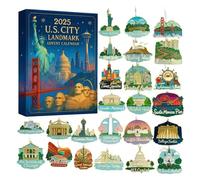 U.S. City Landmark Advent Calendar 2025, 24 Days Christmas Countdown Calendar with 24 Iconic American Landmarks 2D Ornaments, Holiday Décor & Gifts for Travelers, Families & Patriots(Blue 1pc)