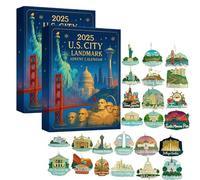 U.S. City Landmark Advent Calendar 2025, 24 Days Christmas Countdown Calendar with 24 Iconic American Landmarks 2D Ornaments, Holiday Décor & Gifts for Travelers, Families & Patriots(Blue 2pcs)