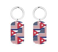 U.S. Cuba Flag Personalized Metal Key Tags with Labels Keychain Stainless Steel Key Rings Signs