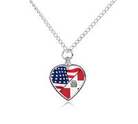 U.S. Flag And Dominican Republic Flag Trendy Pet Ashes Necklace for Unisex Memorial Pendant Keepsake Urn Jewelry
