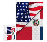 U.S. Flag And Dominican Republic Flag Vertical Wooden Jigsaw Puzzles for Adults Challenge Intelligent Puzzle Letter on Back Picture Home Decor