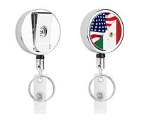 U.S. Flag and Mexican Flag Metal Badge Holder with Belt Clip and Key Ring Retractable Id Badge Reel Key Chain