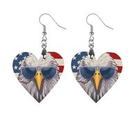 U.S. Flag Bald Eagle in Glasses Novelty Women's Dangle Earrings Fashion Printed Wood Earring Drop Pendants Jewelry
