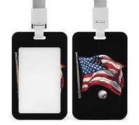 U.S. Flag Baseball Funny ID Badge Holder with Detachable Neck Lanyards Vertical Card for Offices Men Women
