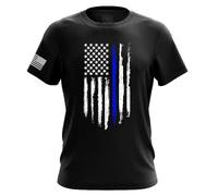 U.S Flag Blue Line Red Line Patriotic Military Army Mens T-Shirt Printed & Packaged in The USA - Black - Medium