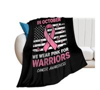U.S Flag Breast Cancer Ribbon Throw Blanket Soft Flannel Bed Blankets