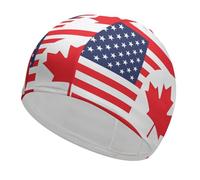 U.S. Flag Canada Flag Printed Swim Cap High Elasticity Swimming Hats Fit Both Long and Short Hair for Adult