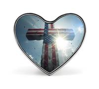 U.S Flag Christian Cross Heart Brooch Cute Badge Lapel Pins