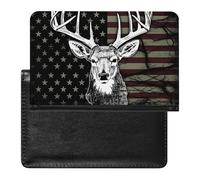 U.S. Flag Deer Head Passport Holder Travel Wallet Cover Case with Card Slot Organiser for Men Women