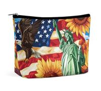 U.S. Flag E-agles Sunflowers Cute Makeup Bag for Women Portable Cosmetic Pouch Lightweight Travel Toiletry Bags
