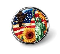 U.S. Flag E-agles Sunflowers Round Metal Brooches Small 1" Badge Pin Decorative Lapel Pins Gift Clothing Hat Accessory