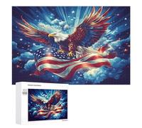 U.S. Flag Ea-gles Flying Funny Wooden Puzzle with Storage Box Adults Jigsaw Puzzles Challenge for Family Game Birthday Gift