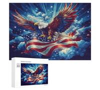 U.S. Flag Ea-gles Flying Funny Wooden Puzzle with Storage Box Adults Jigsaw Puzzles Challenge for Family Game Birthday Gift