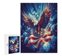 U.S. Flag Ea-gles Flying Funny Wooden Puzzle with Storage Box Adults Vertical Jigsaw Puzzles Challenge Gift for Family Game