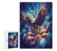 U.S. Flag Ea-gles Flying Funny Wooden Puzzle with Storage Box Adults Vertical Jigsaw Puzzles Challenge Gift for Family Game