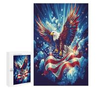 U.S. Flag Ea-gles Flying Funny Wooden Puzzle with Storage Box Adults Vertical Jigsaw Puzzles Challenge Gift for Family Game