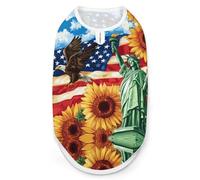 U.S. Flag Ea-gles Sunflowers Cute Dog Shirt Sleeveless Soft Breathable Pet Apparel Tank Top Summer Cool S