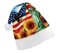 U.S. Flag Ea-gles Sunflowers Fashion Christmas Hat Soft Breathable Xmas Beanie Santa Headwear for New Year Party
