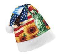U.S. Flag Ea-gles Sunflowers Trendy Christmas Hat Soft Breathable Xmas Beanie Santa Headwear for New Year Party