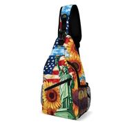 U.S. Flag Ea-gles Sunflowers Trendy Crossbody Bag for Women Men Sling Bags Shoulder Chest Backpack Hiking Running