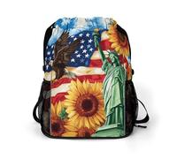 U.S. Flag Ea-gles Sunflowers Trendy Drawstring Backpack with Shoes Compartment Gym Bag Beach Cinch for Women Men
