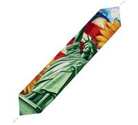 U.S. Flag Ea-gles Sunflowers Trendy Table Runner With Tassels Soft Plush Table Cloth Living Room Decor 200*33cm