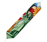 U.S. Flag Ea-gles Sunflowers Trendy Table Runner With Tassels Soft Plush Table Cloth Living Room Decor 178*33cm